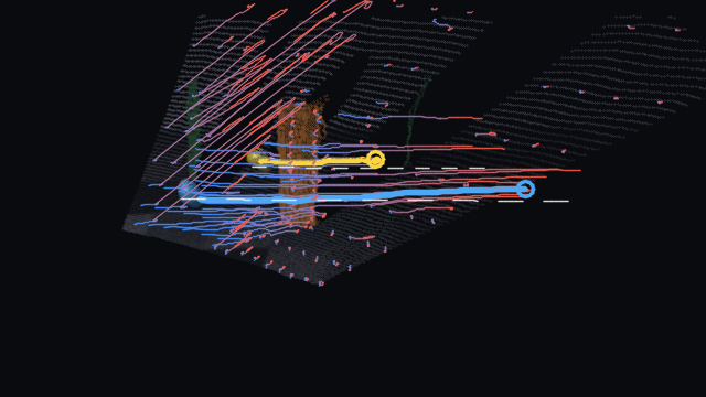 Clip 2, Point4D: the static queries streak instead of staying put, the two chunks disagree